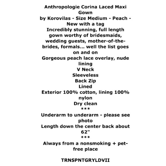 $298 Anthropologie Corina Laced Maxi Gown Medium Peach Lace Overlay Formal Dress - Picture 2 of 16